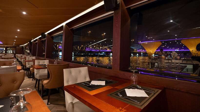 Bangkok: Opulence Luxury Dinner Cruise with Hotel Transfer - Live music, seating, and the rooftop deck