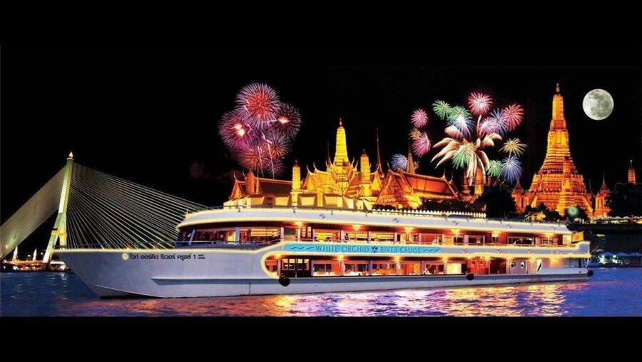Bangkok: White Orchid Chao Phraya Dinner Cruise free Beer - What you see from the river
