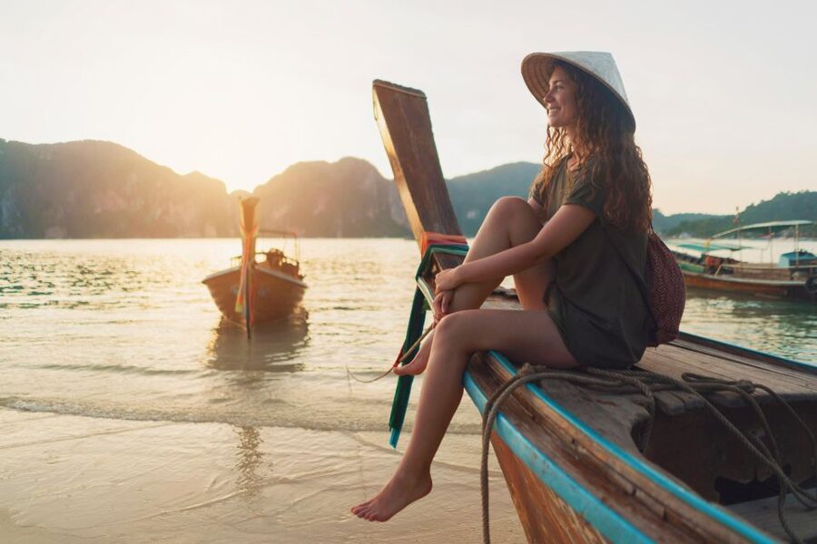 Krabi: Railay Beach Bioluminescent Plankton Ferry Cruise - Leaving Ao Nang as the light softens
