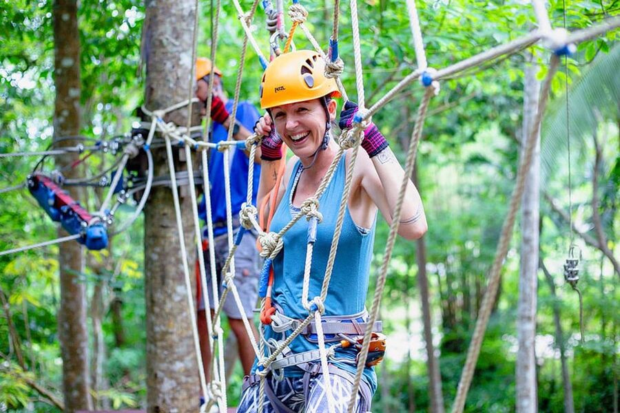 Krabi: Ultimate Zipline Games Challenge - The 80-meter zipline and the smaller aerial games