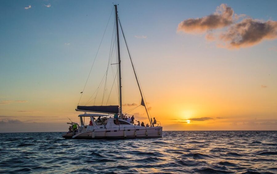 Phuket: Coral Island & Sunset Dinner by Sailing Catamaran - Dinner near Promthep Cape as the sun drops