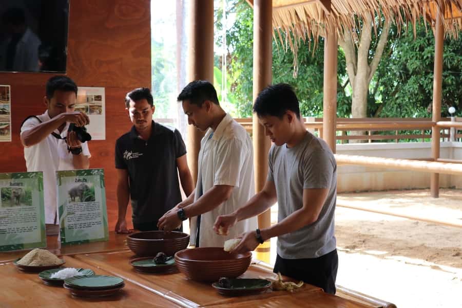 Samui: Elephant Nutrition and Care Education Experience - Preparing bananas, pumpkin, sticky rice, and herbs